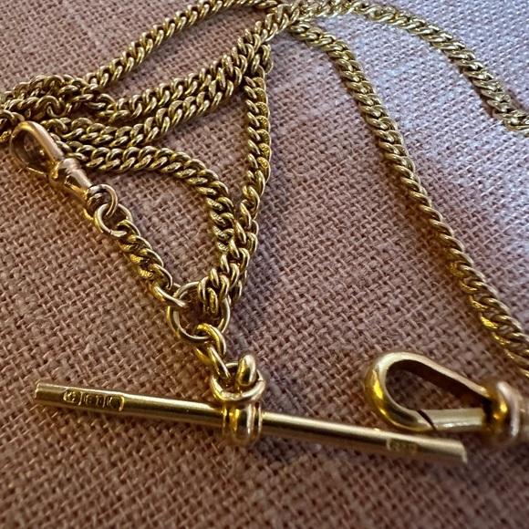 EXTREMELY RARE ESTATE 18k ANTIQUE DOUBLE ALBERT CURB WATCH CHAIN FROM BIRMINGHAM - Picture 7 of 11